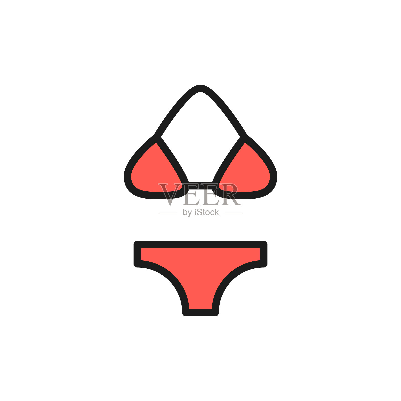 泳装、比基尼、沙滩装等单色线条图标。在白色背景上隔离图标素材