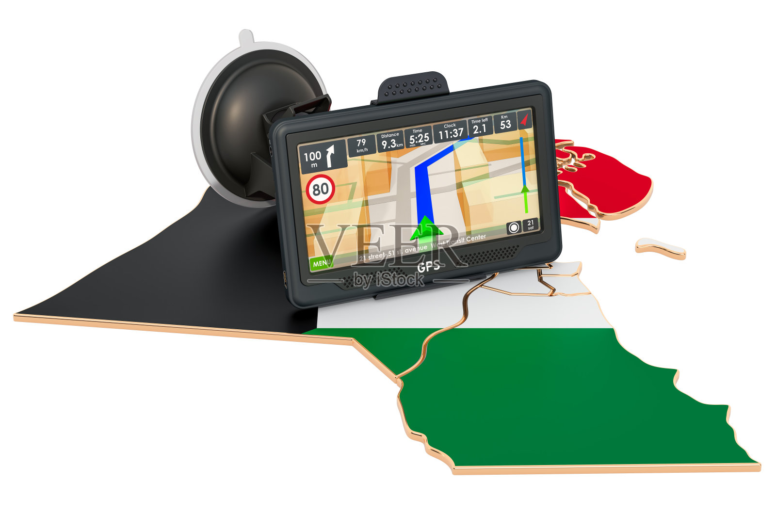 GPS导航在科威特，3D渲染孤立在白色背景照片摄影图片