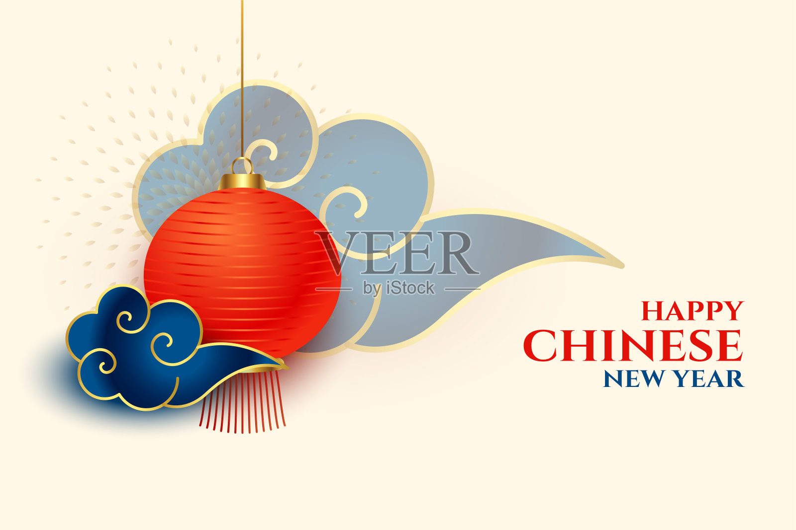 优雅的中国新年设计与云和灯插画图片素材