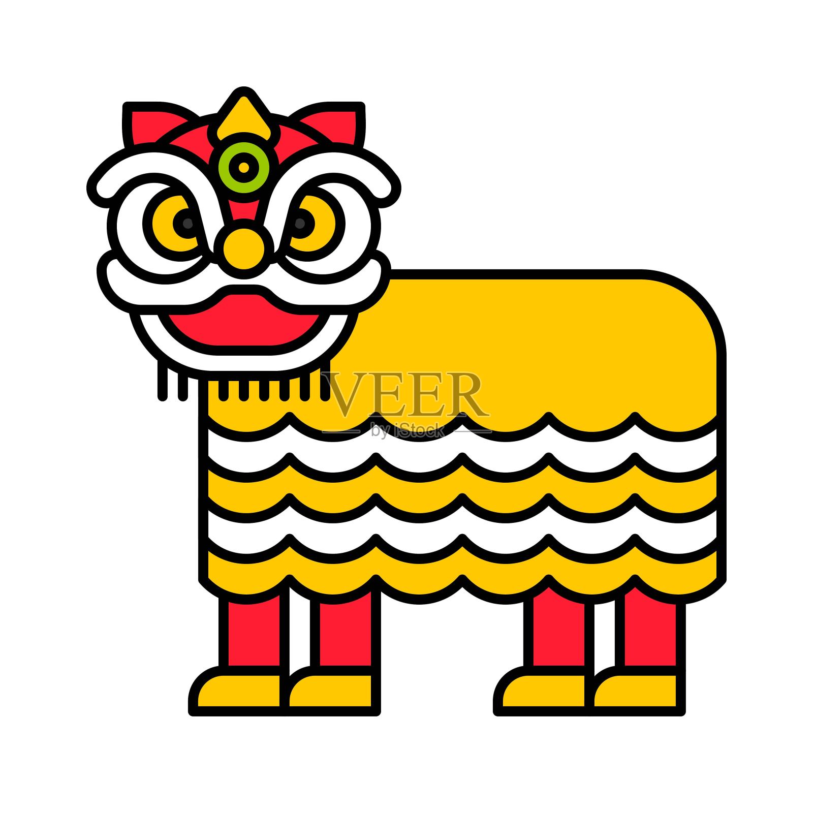 舞狮矢量，中国新年充满图标插画图片素材