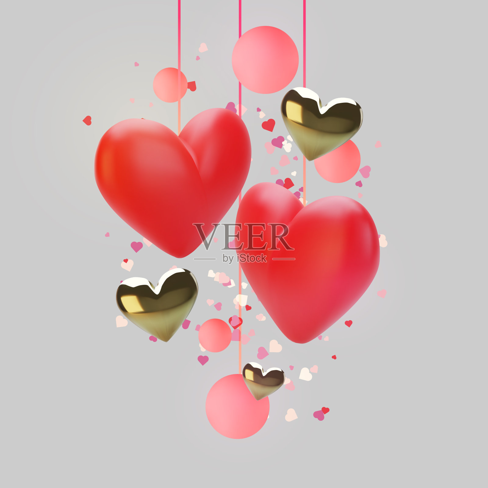 情人节贺卡快乐。真实的3d心在红色的背景。爱和结婚。矢量图插画图片素材