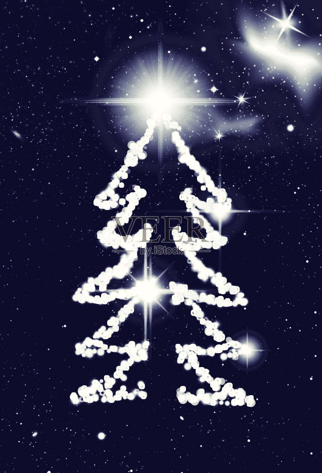 由星星组成的新年树。夜空繁星点点。圣诞节和新年的概念照片摄影图片