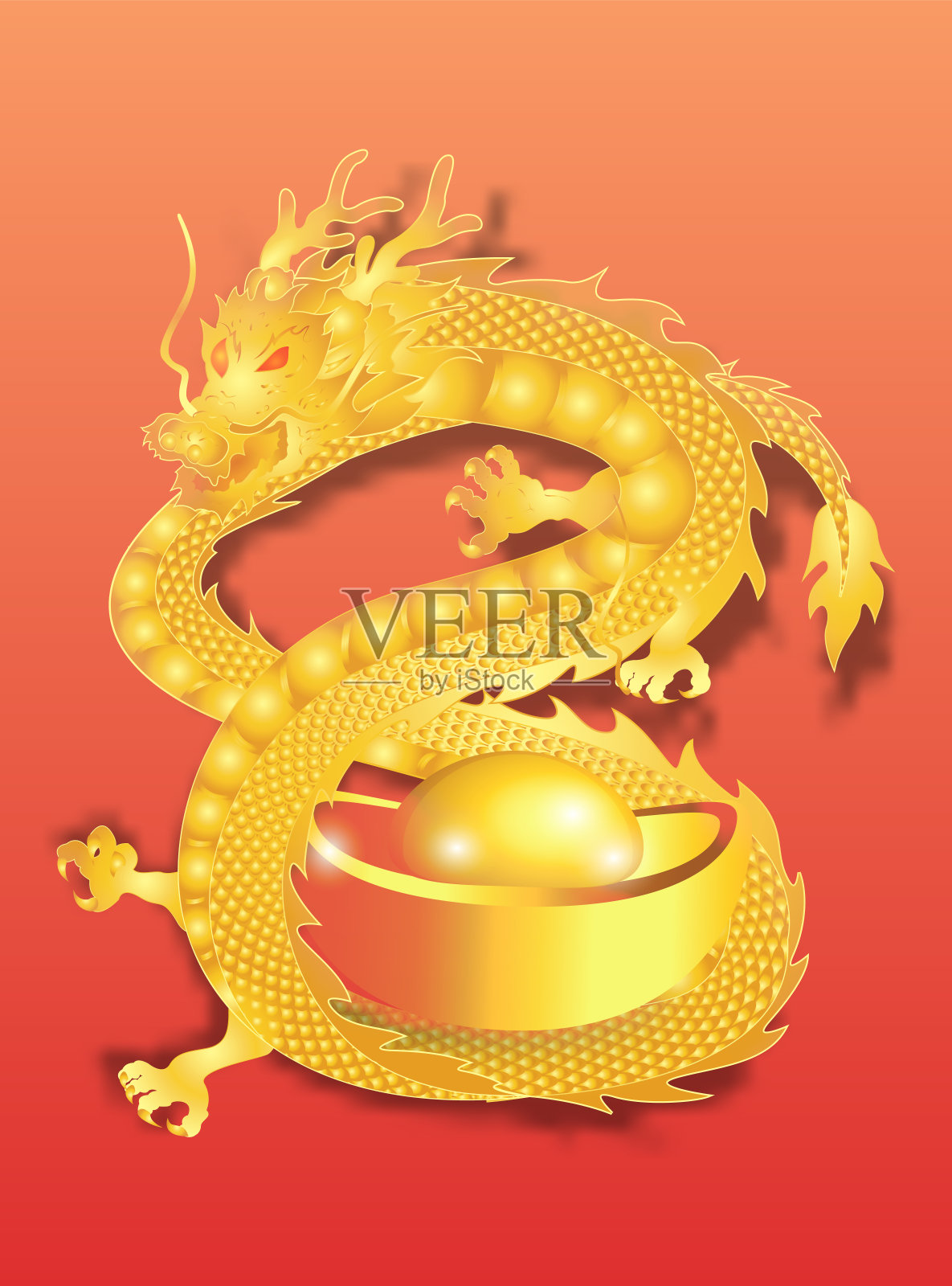 中国传统模板与中国龙数字8在红色背景作为幸运和无限的概念，矢量插图插画图片素材