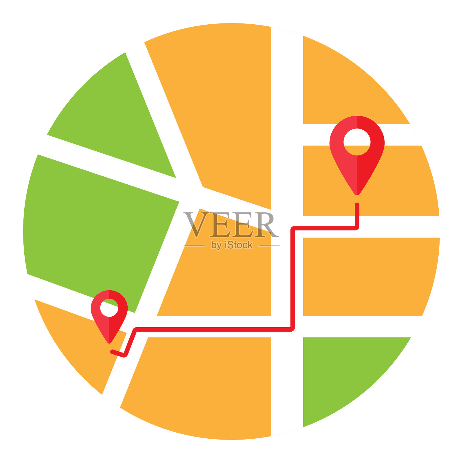 红色路径地图，地址，送货地点，位置。旅行的方向。搜索流量通过互联网，电话。矢量图设计元素图片