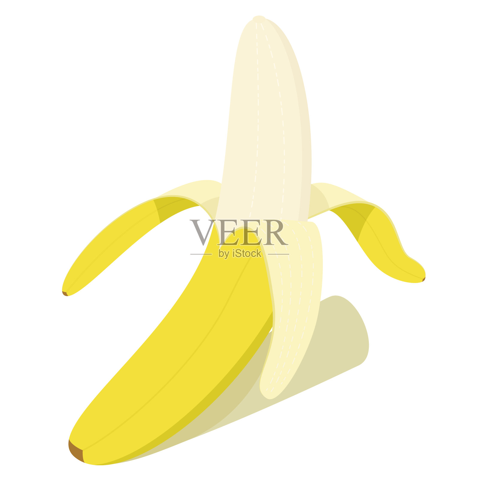 熟透的扁平香蕉。开着的香蕉的矢量图像。孤立在白色背景上。素食。设计元素图片