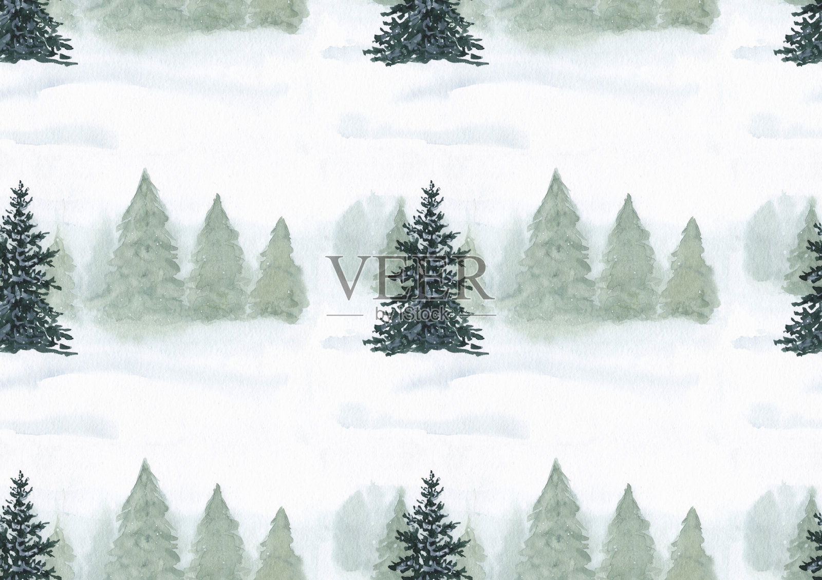 冬季森林水彩景观插画图片素材
