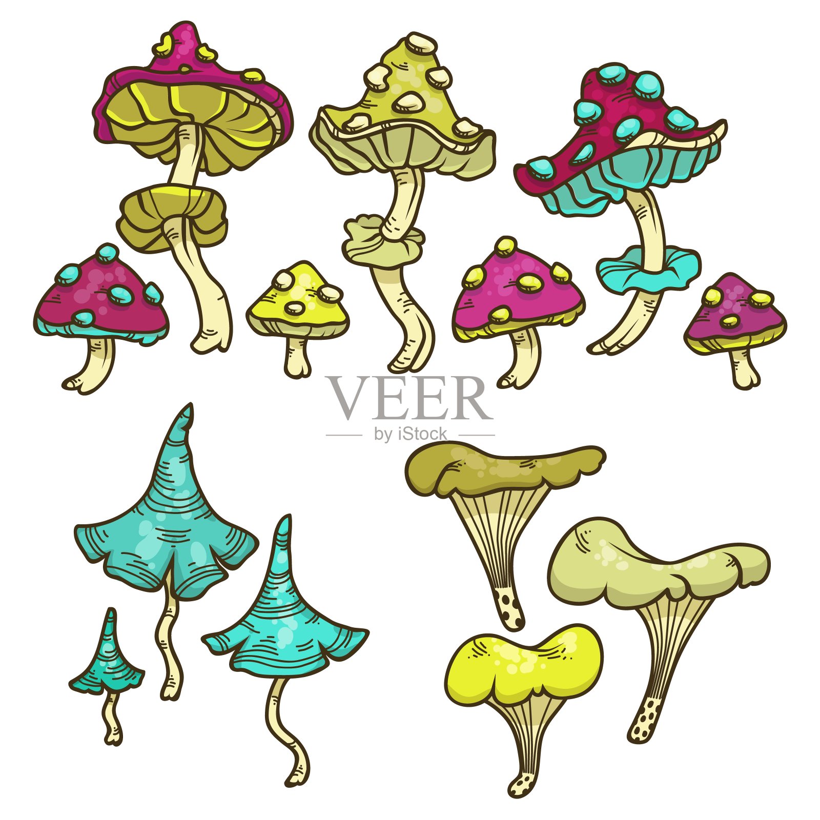 向量颜色蘑菇集合设计元素图片