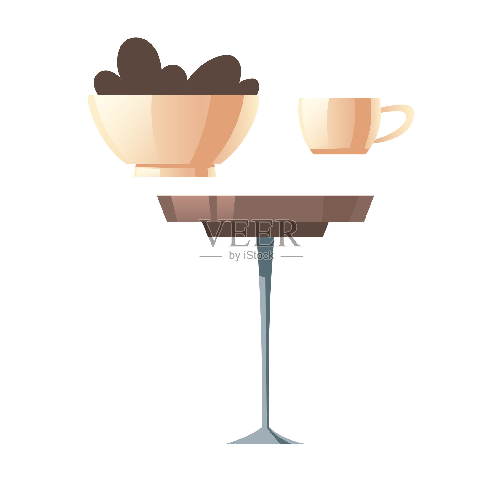 圆咖啡桌，白色的杯子和饼干碗插画图片素材