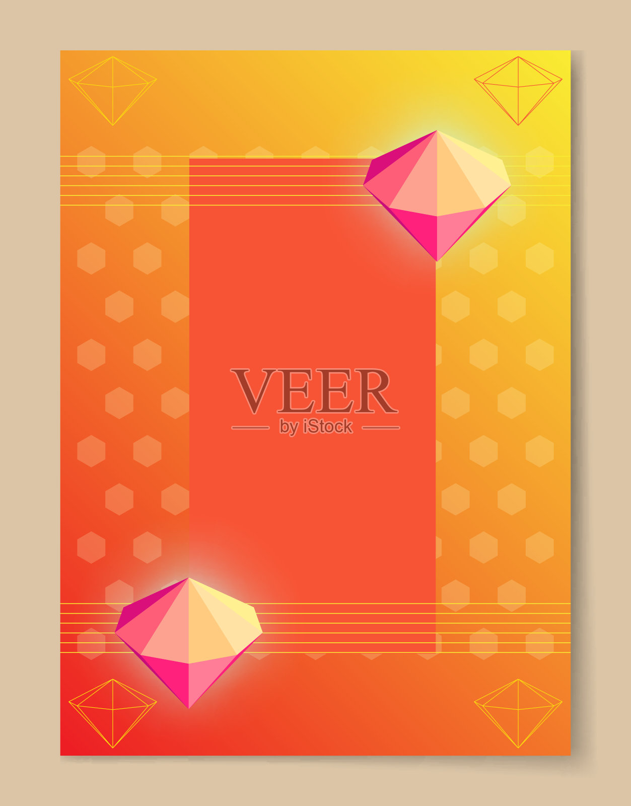 抽象海报与明亮的粉红色钻石设计模板素材