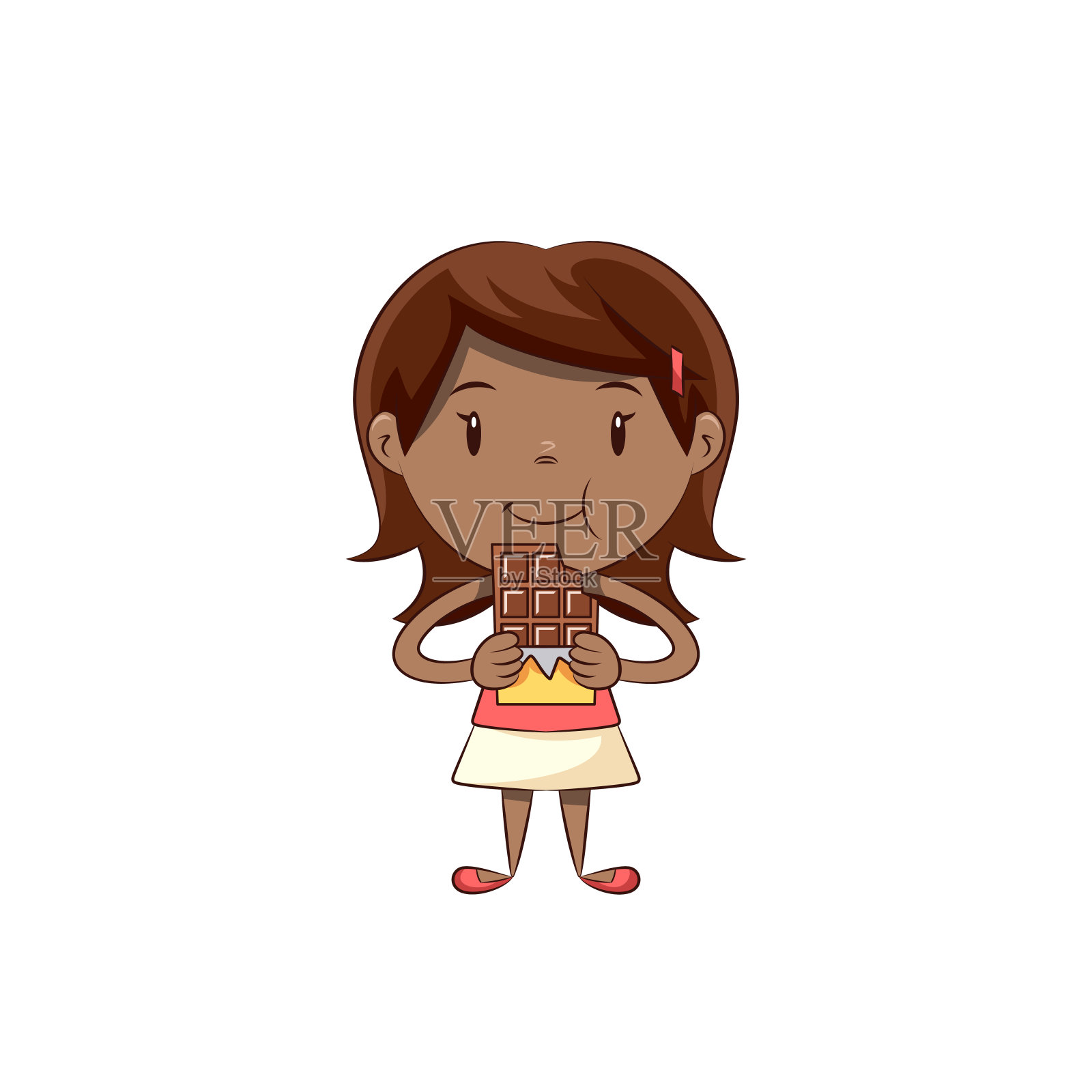 小女孩吃着巧克力，快乐可爱的孩子插画图片素材