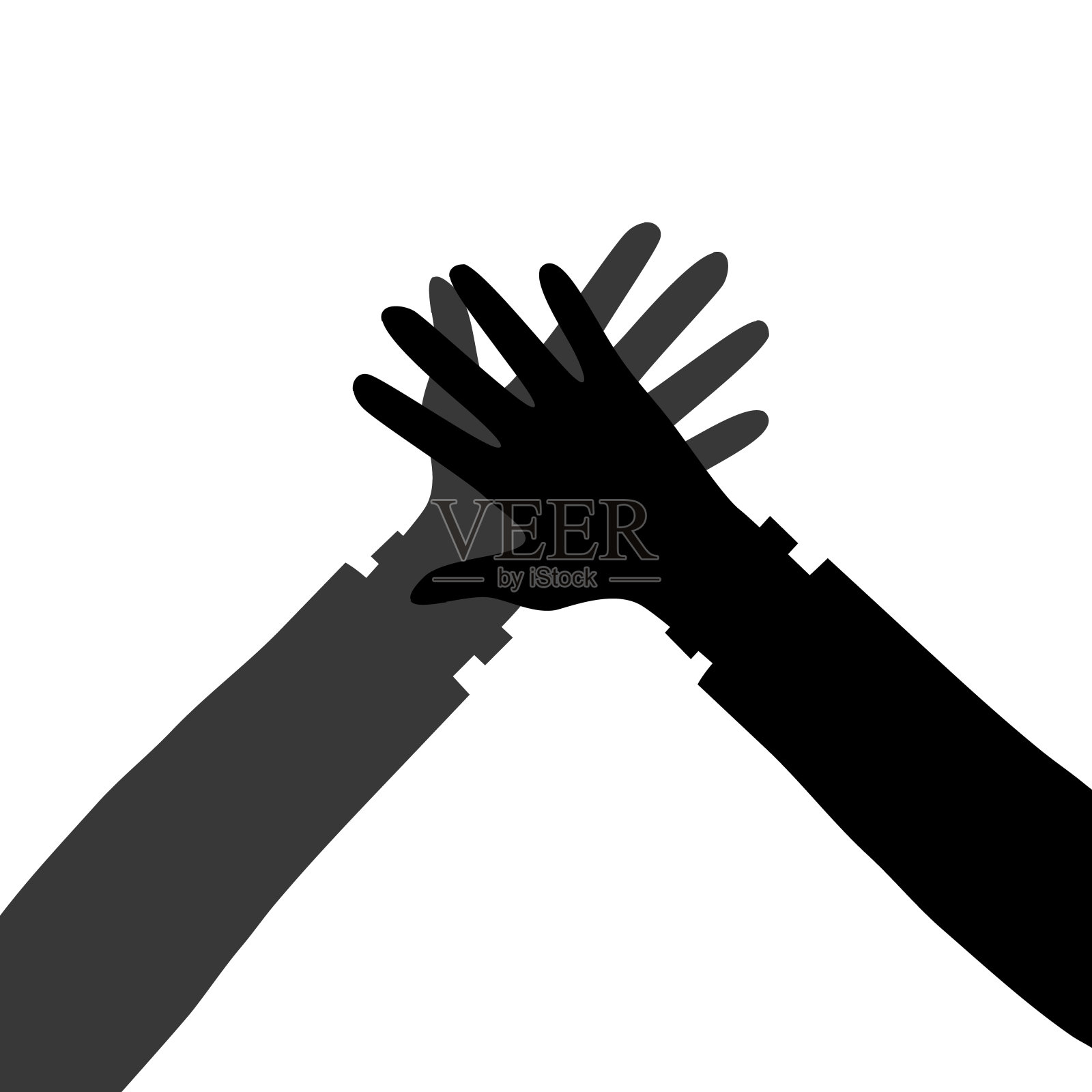 黑色剪影的手给击掌孤立在一个白色的背景。高5的概念。平的风格。矢量图设计元素图片