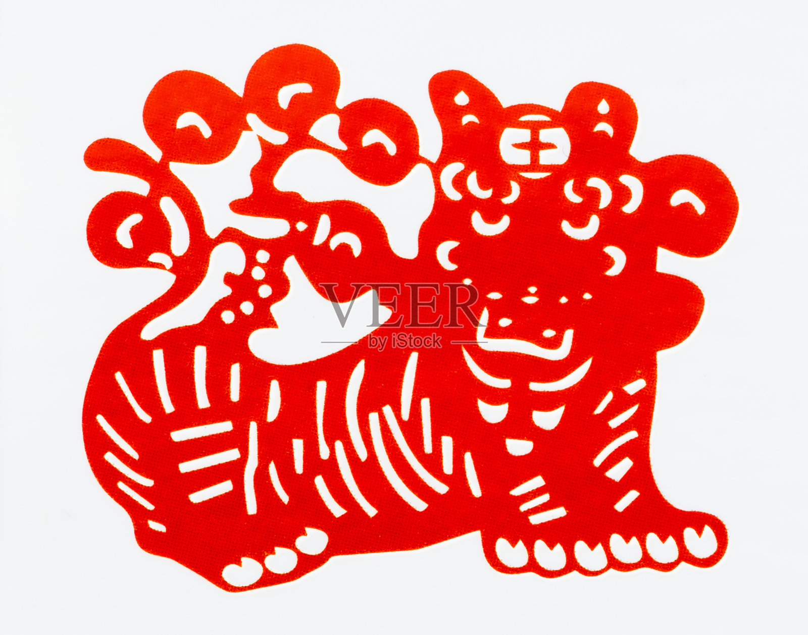 中国传统剪纸，十二生肖。中国新年，虎年。中国传统的动物月湖剪纸艺术图案。老虎剪纸，过年。照片摄影图片