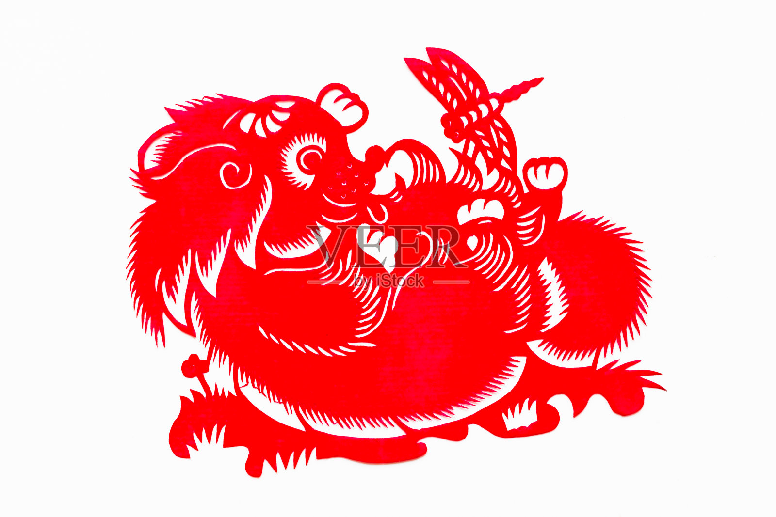中国传统剪纸，十二生肖。中国新年，狗年。中国动物狗传统剪纸艺术图案。狗剪纸，过年。插画图片素材