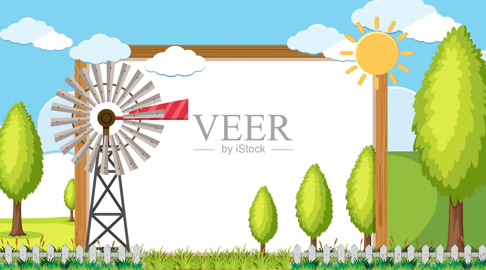 边框模板与风车农场的背景插画图片素材