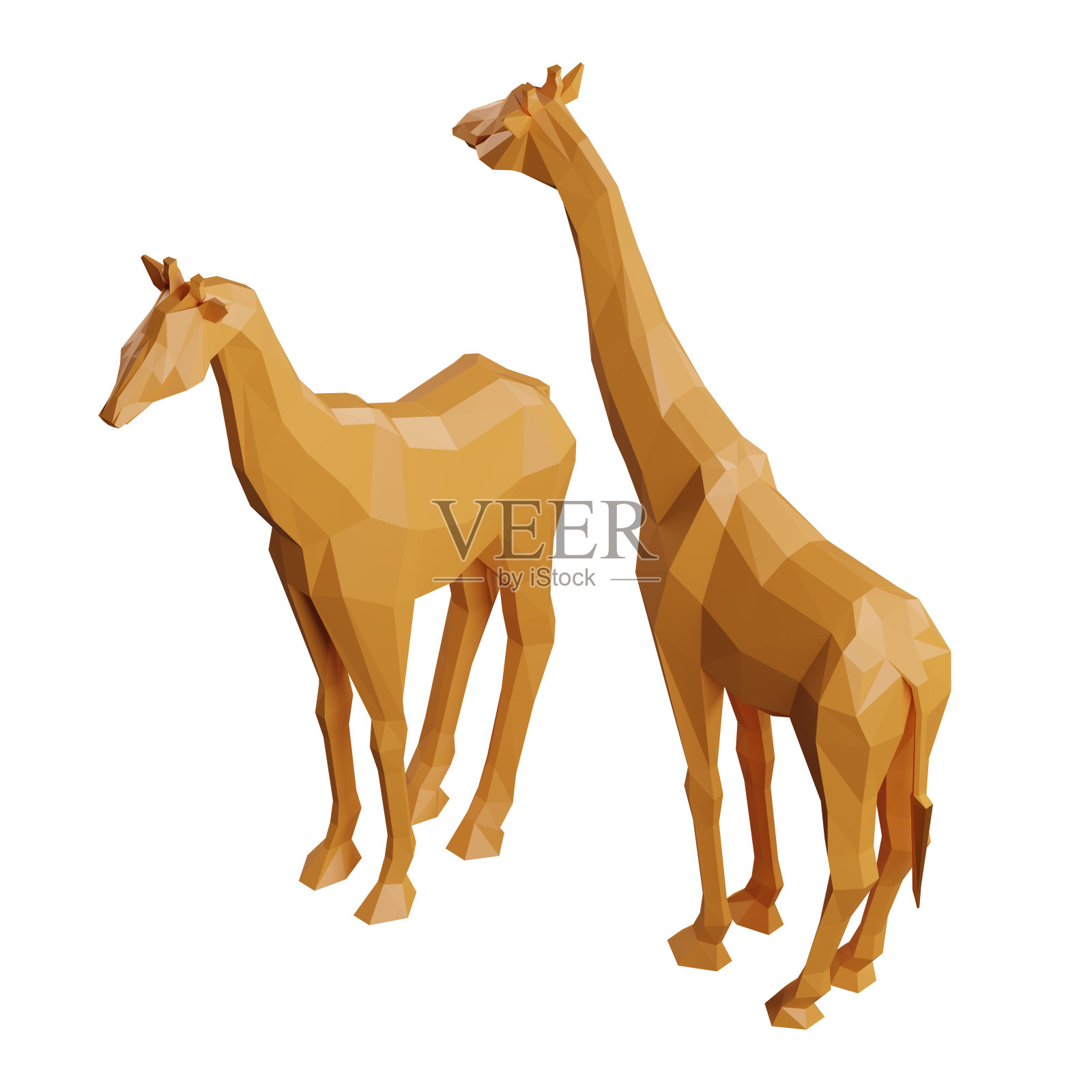 低聚3d模型的一个长颈鹿在等距投影孤立在白色背景。照片摄影图片