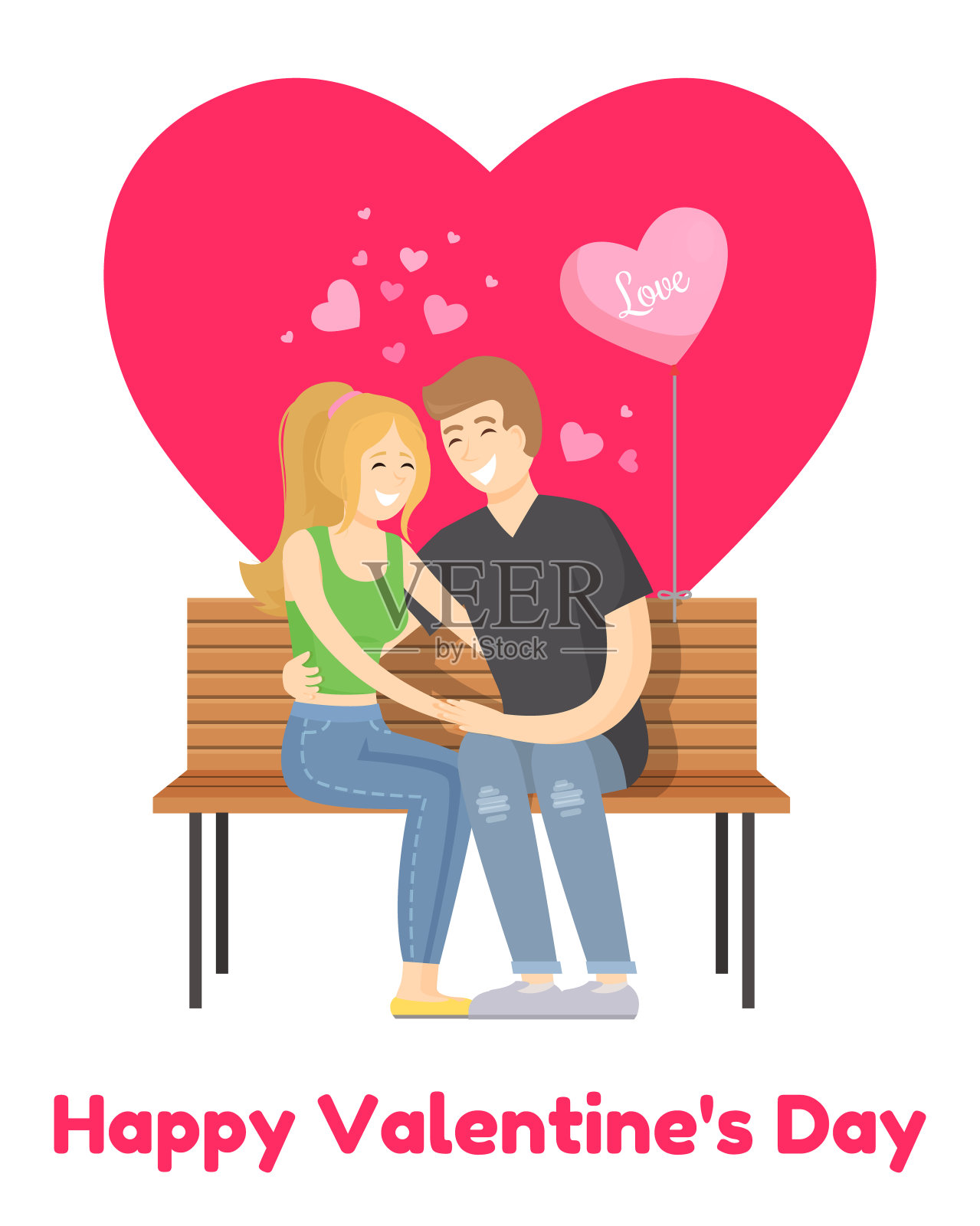 情人节快乐海报长凳上的快乐夫妇设计模板素材