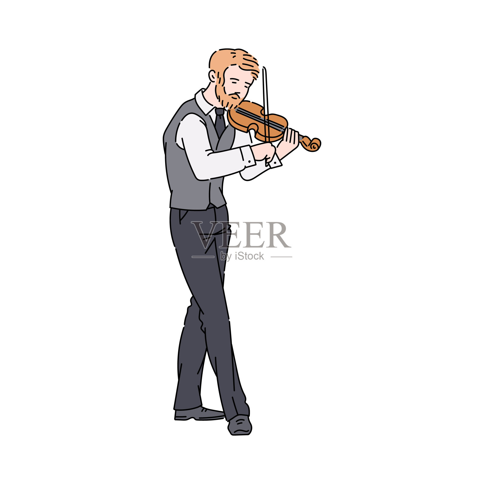 卡通人拉小提琴孤立在白色背景-矢量插图插画图片素材