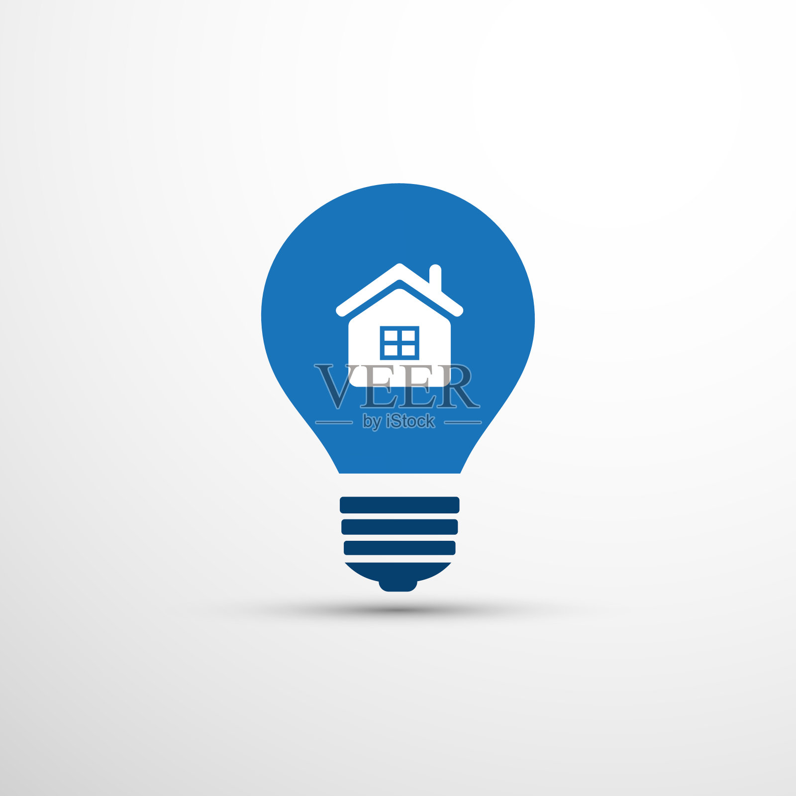 蓝色生态能源概念-智能家居，房子内的一个灯泡插画图片素材