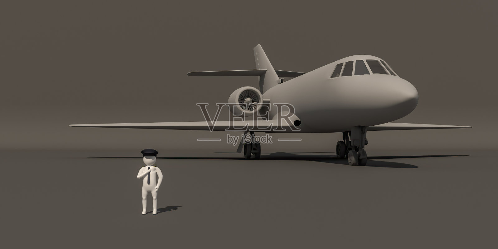 3d illustrator, 3d渲染的白色字符的飞行员和飞机。照片摄影图片