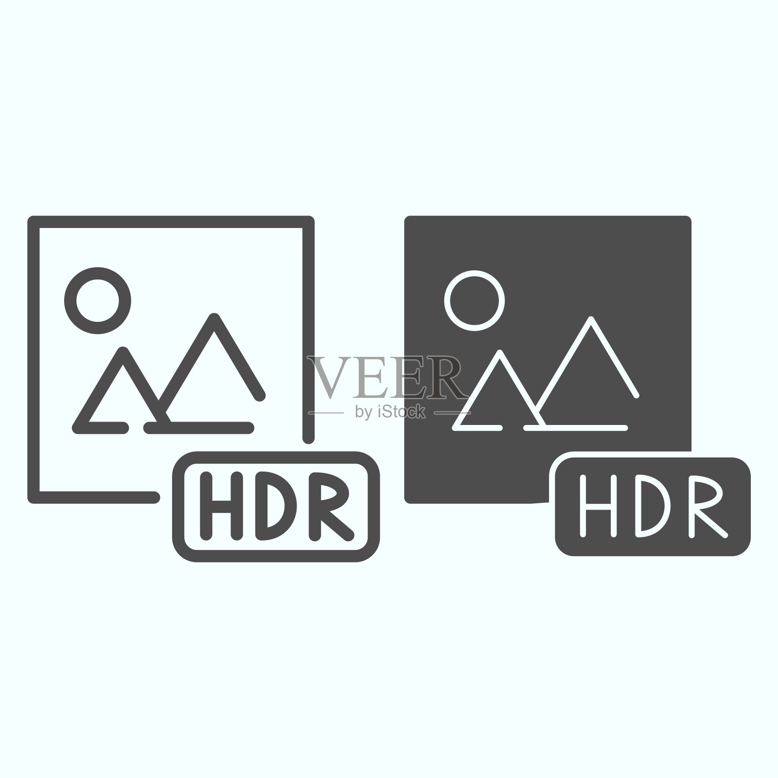 HDR线和实体图标。图片与HDR矢量插图孤立在白色。HDR图像文件轮廓风格设计，专为网页和应用程序设计。Eps 10。插画图片素材