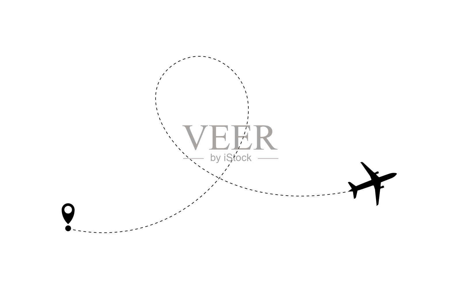 飞机航线有起点和虚线轨迹的飞机飞行航线。旅游和旅行。导航点是一个白色背景的旅游旅行。矢量图标设计元素图片