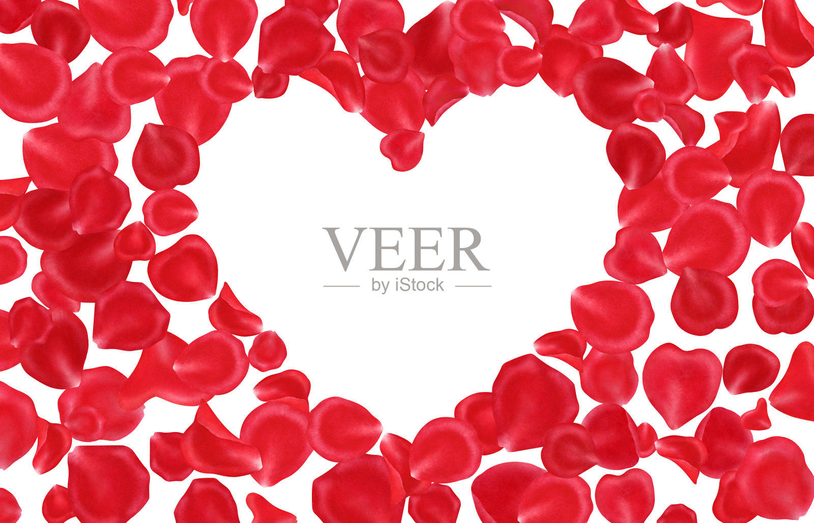 红色玫瑰花瓣孤立在白色背景上。情人节，婚庆，母亲节，三八，国际妇女节装饰。数字剪辑艺术，水彩插图。插画图片素材