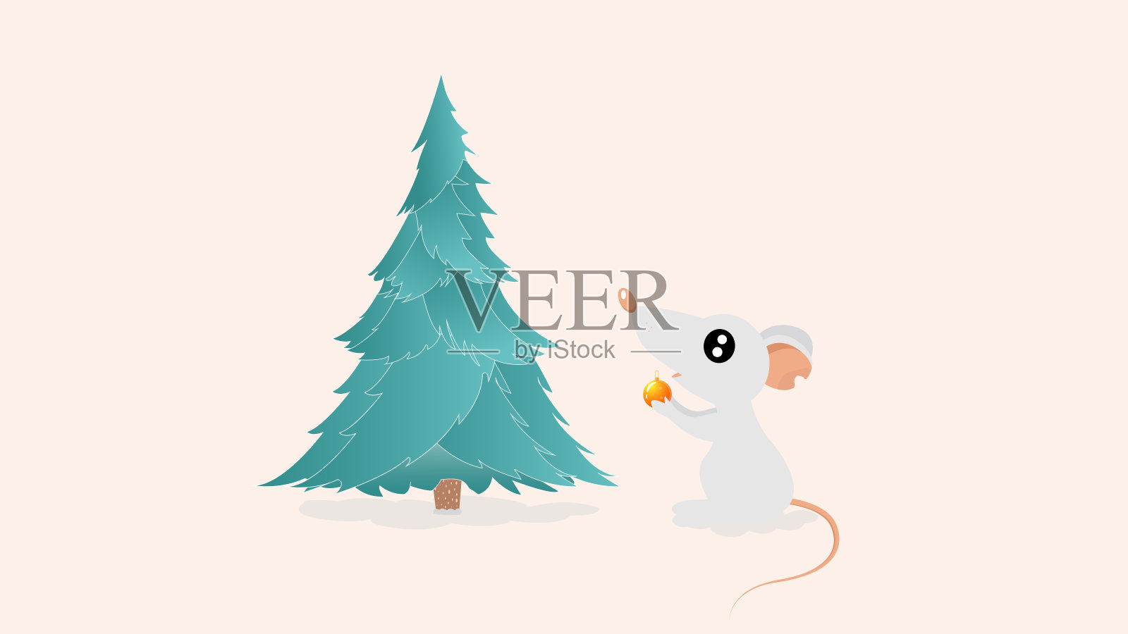 带着圣诞球和圣诞树矢量插图的小白鼠插画图片素材
