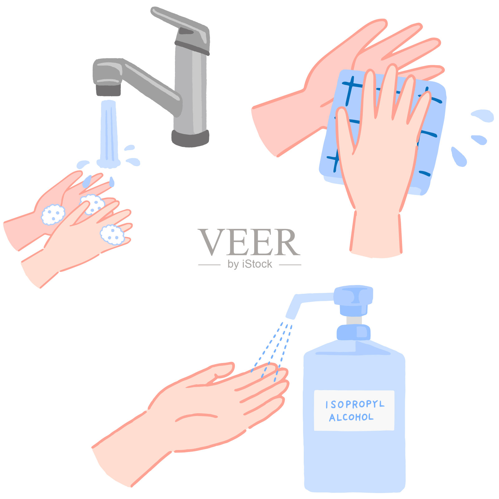 洗手，用手绢消毒插画图片素材