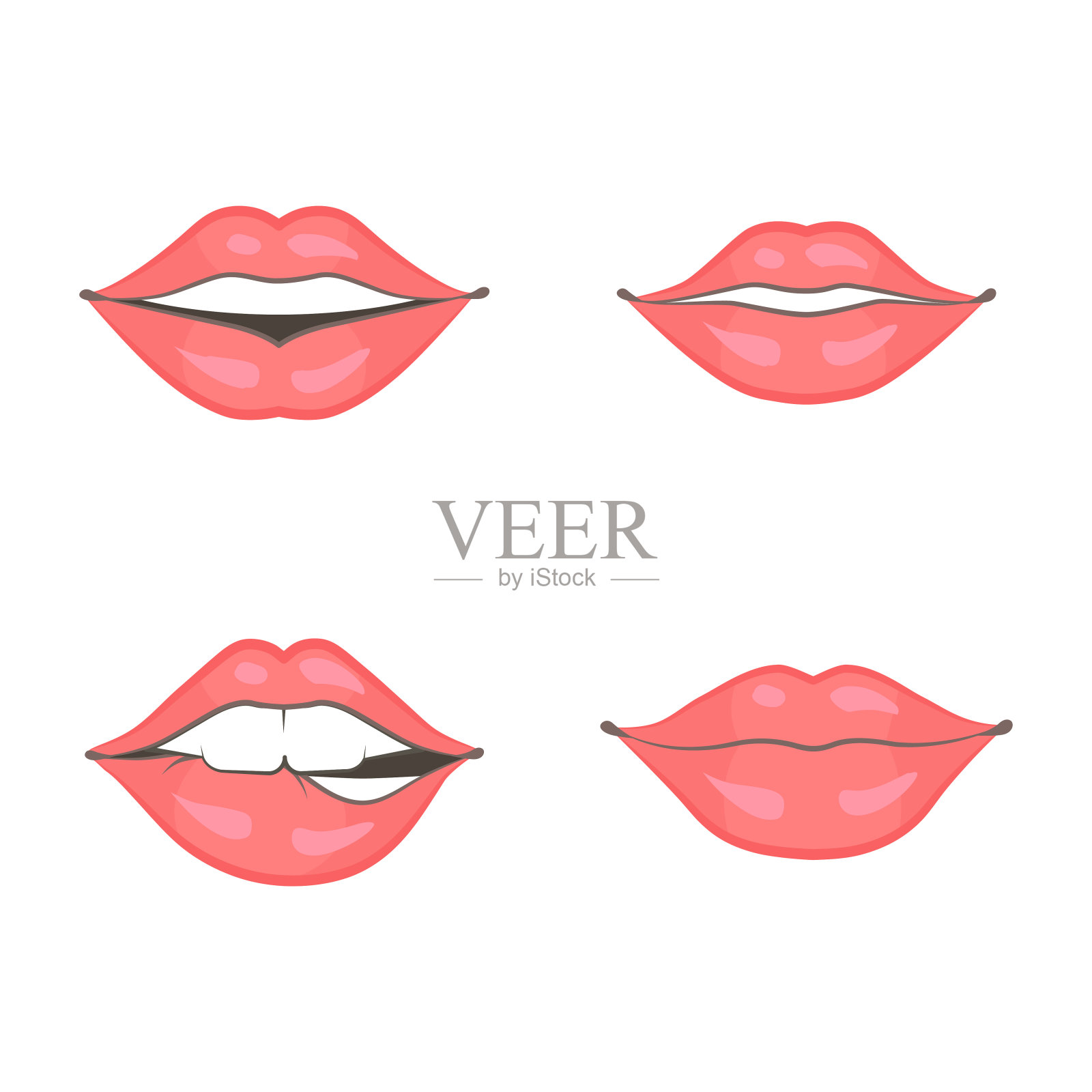 向量集四个女人不同美丽的嘴唇。插画图片素材