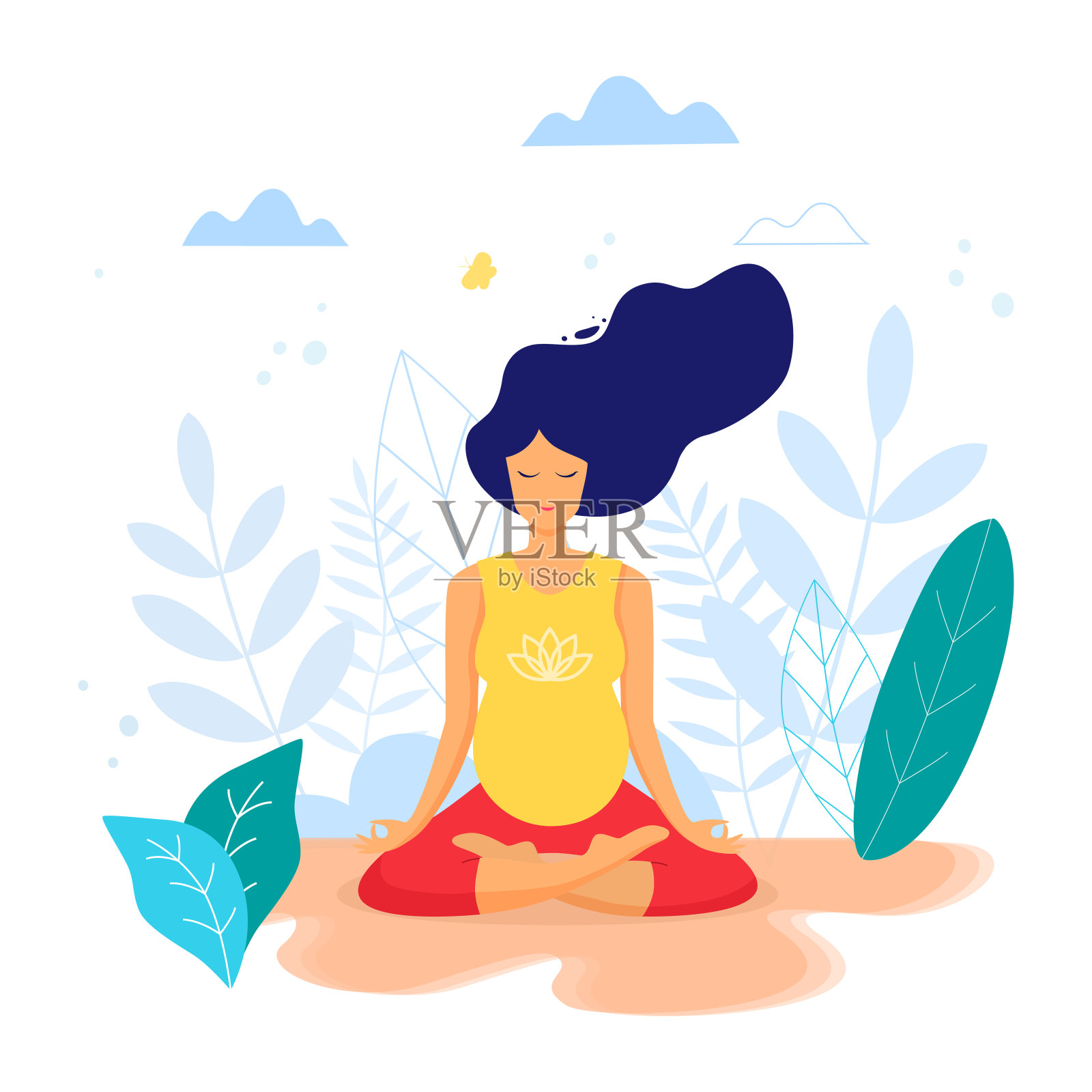 练习瑜伽和冥想的孕妇插画图片素材