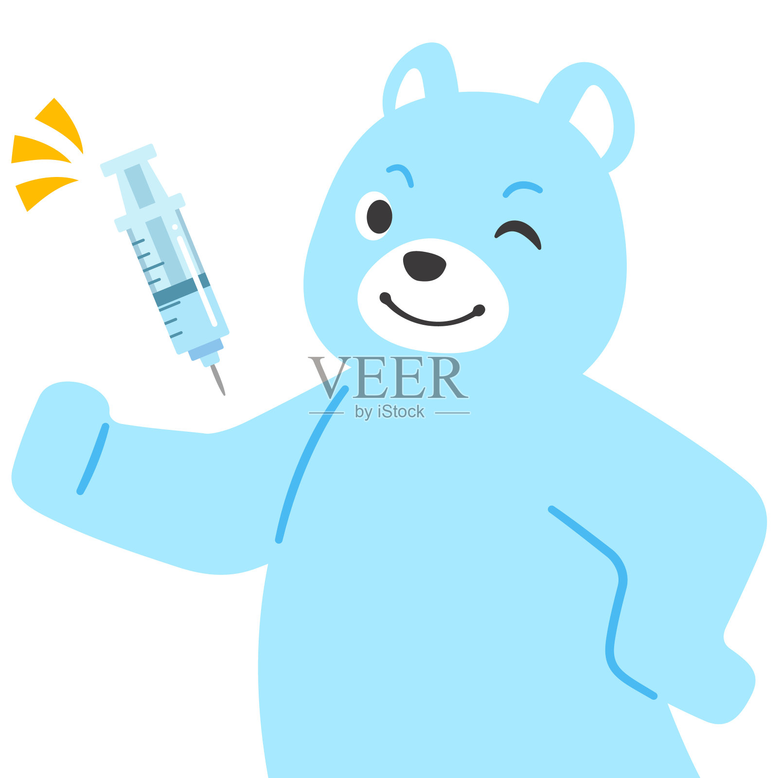 一个拟人化的熊与注射疫苗注射器的插图设计元素图片