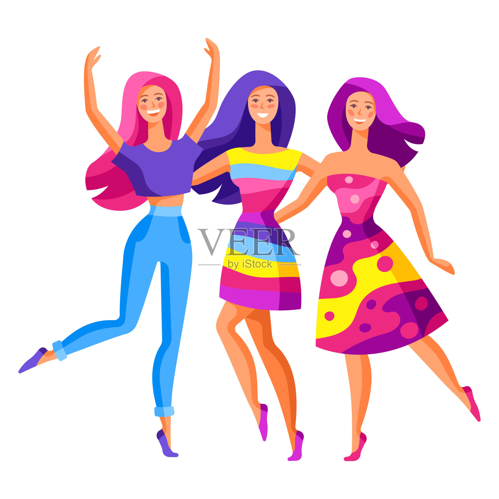 三个跳舞的女孩的插图。插画图片素材