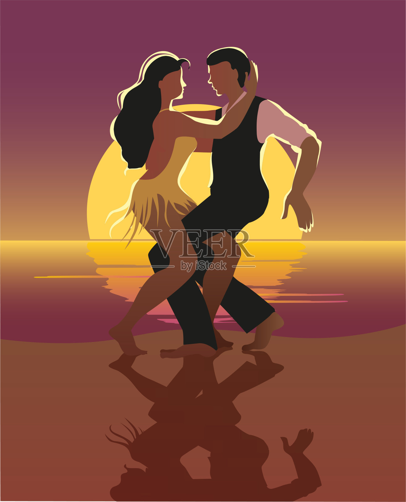 美丽的夫妇在海滩上跳舞拉丁萨尔萨舞。设计模板素材