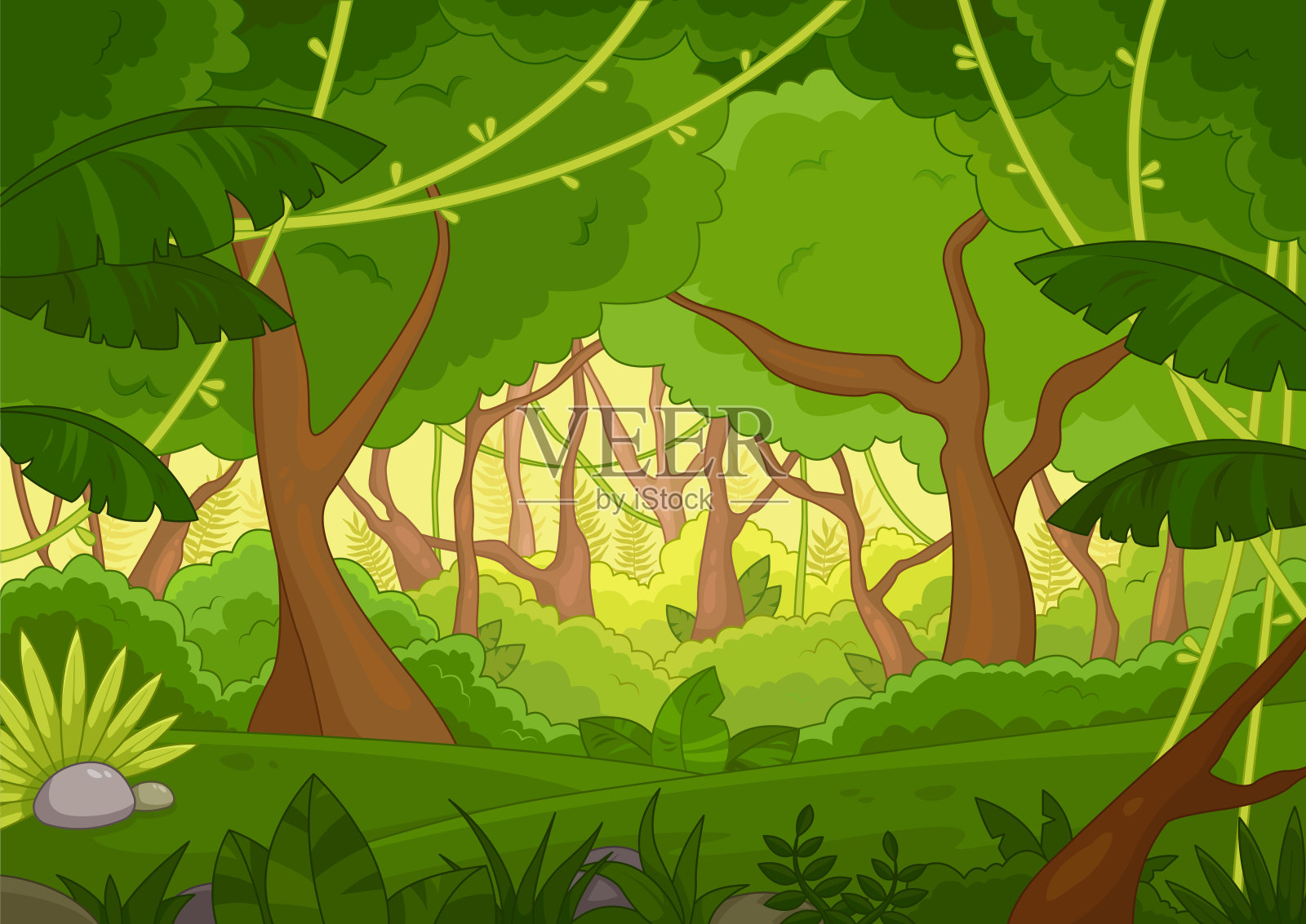 热带森林背景有郁郁葱葱的绿树插画图片素材