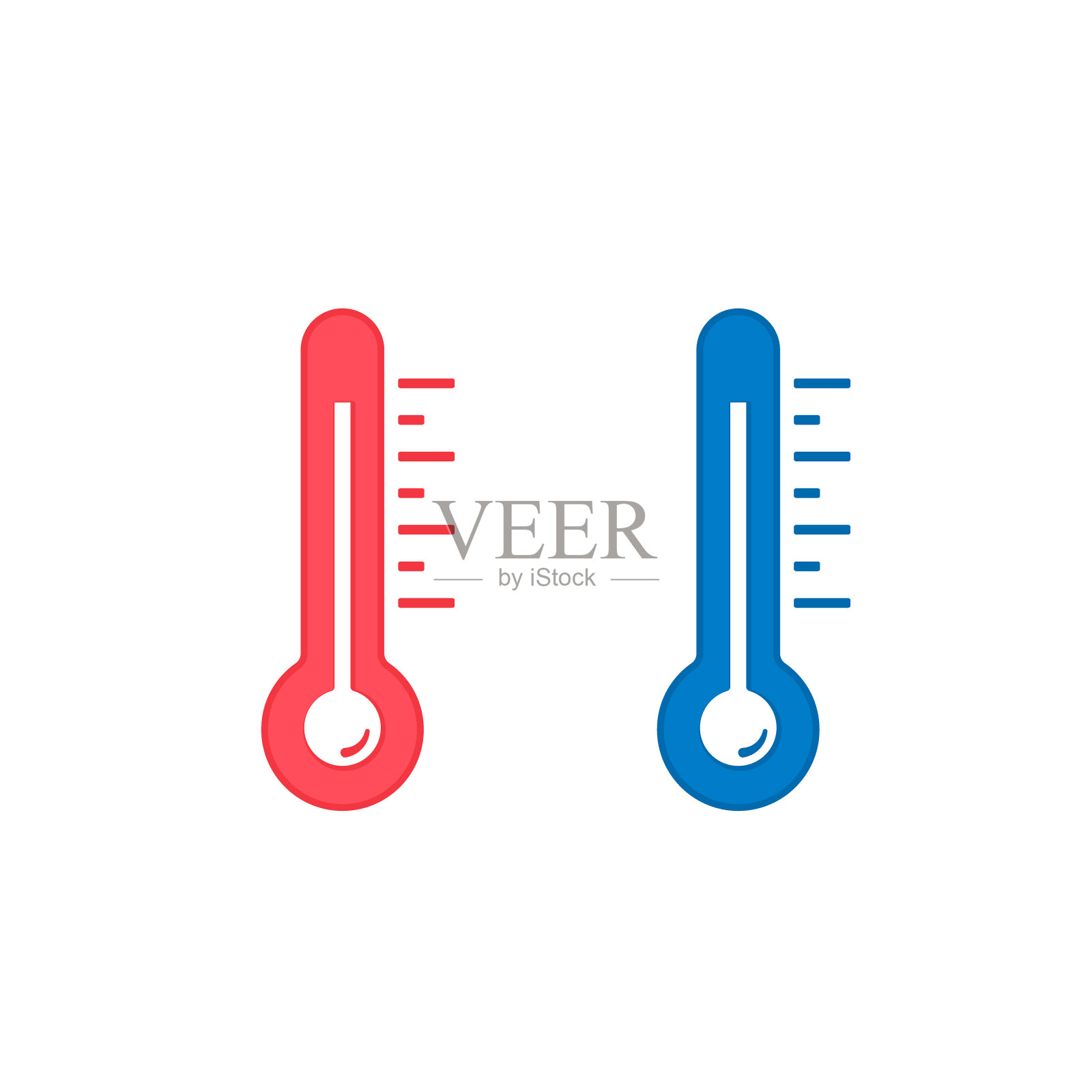 温度计图标设置，蓝色和红色，矢量隔离平面设计插图插画图片素材