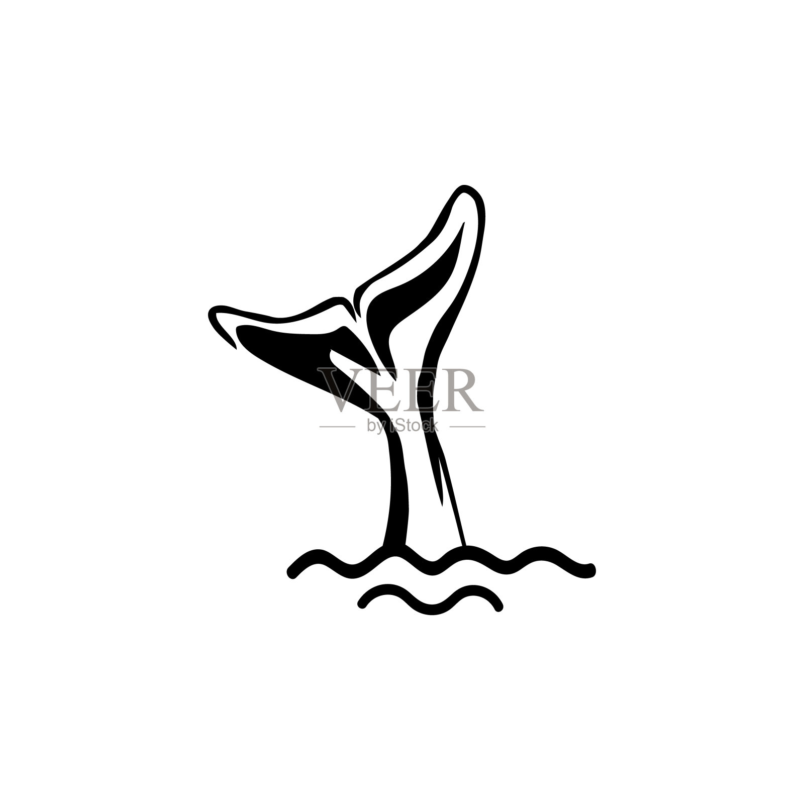 鲸鱼和海洋标志。海豚尾巴矢量标志。平面设计、向量。设计元素图片