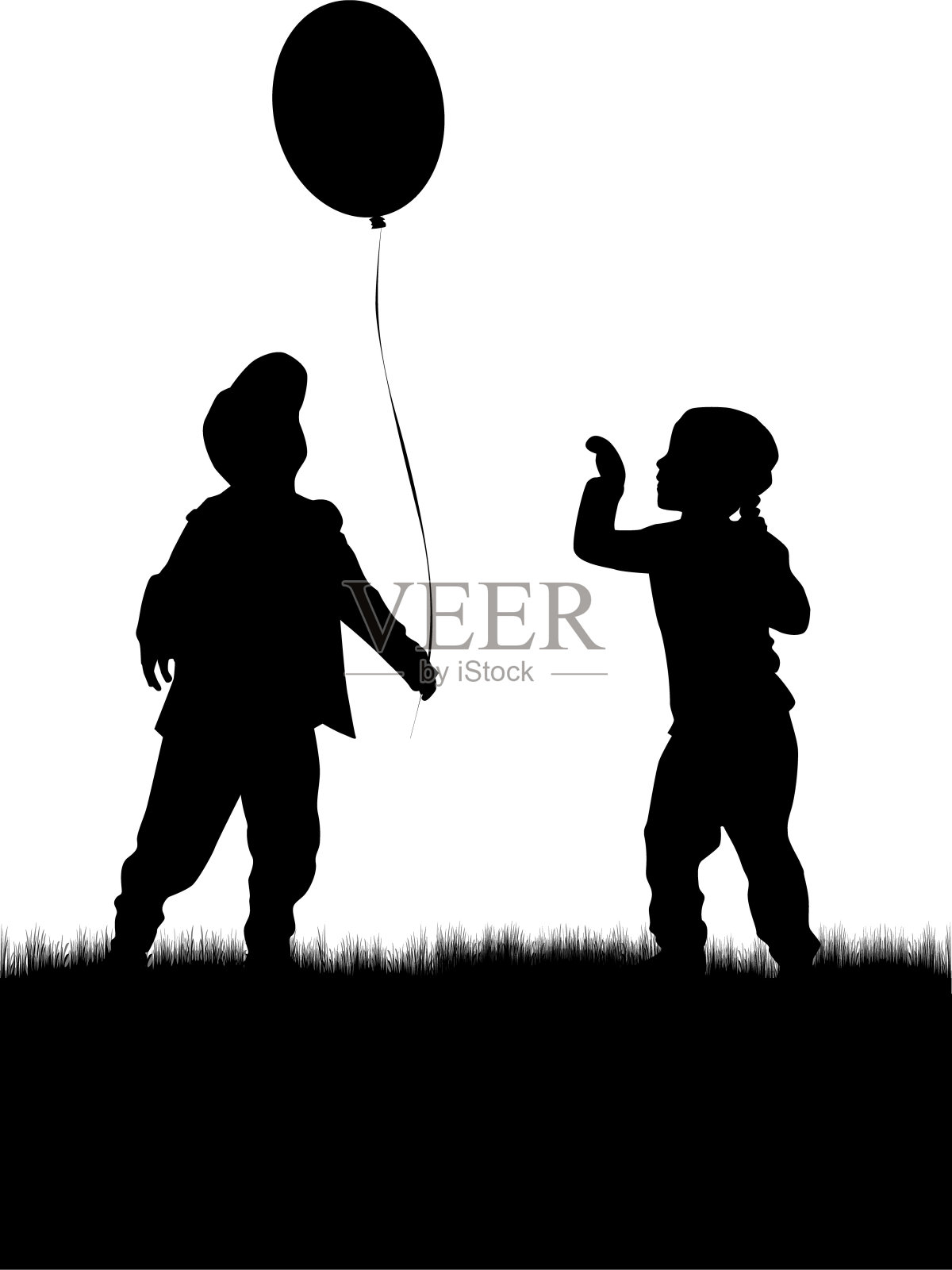 孩子们的剪影与气球。设计元素图片