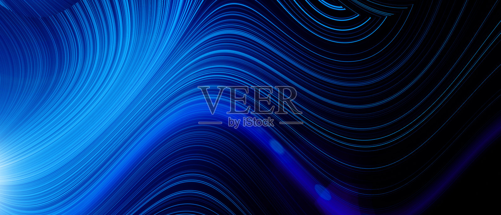亮蓝色氖发光通量效应抽象波模式照片摄影图片