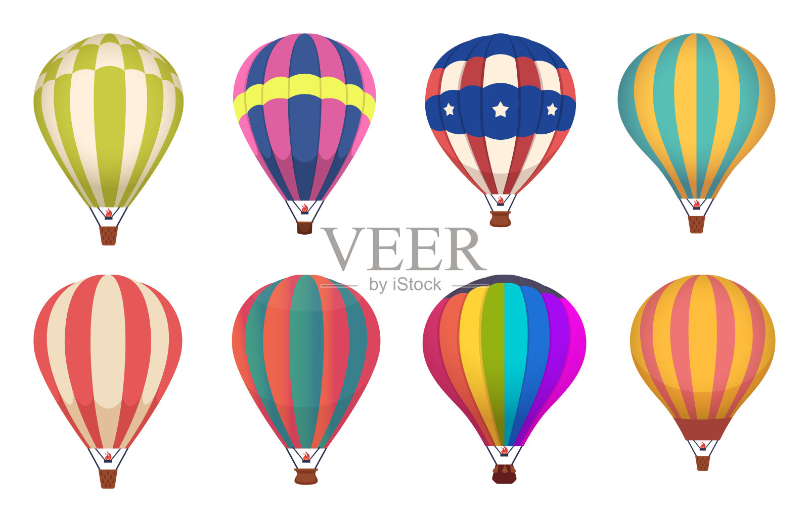 热气球。彩色飞机运输用篮空中空运飞行矢量收集设计元素图片