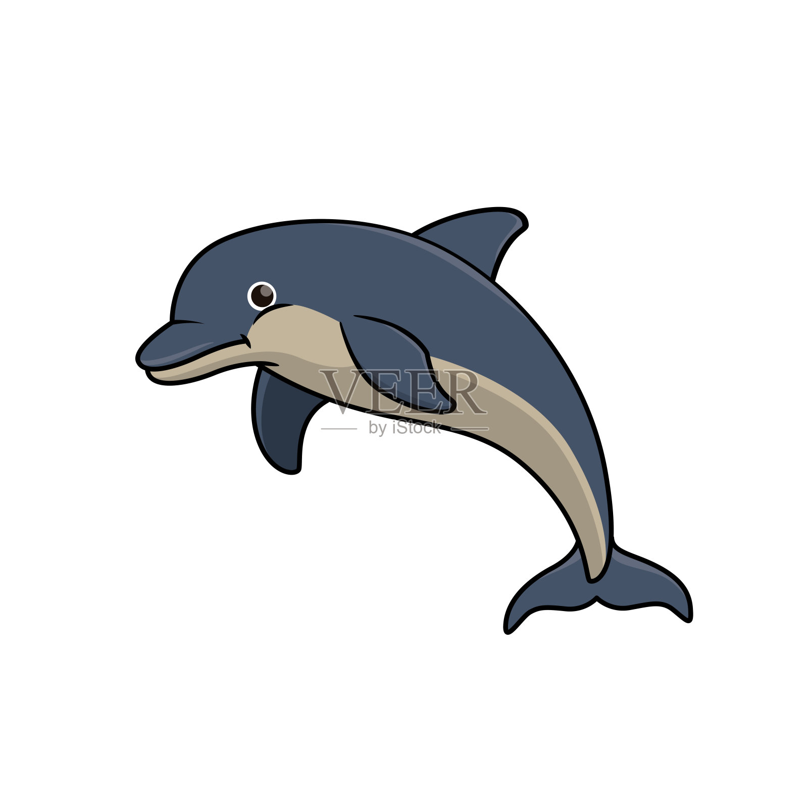 海豚孤立在白色背景上的矢量插图。儿童涂色书。设计元素图片
