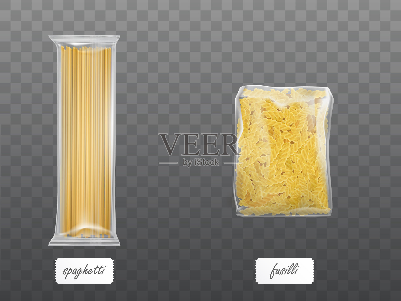 透明包装的意大利通心粉，干燥的意大利通心粉插画图片素材