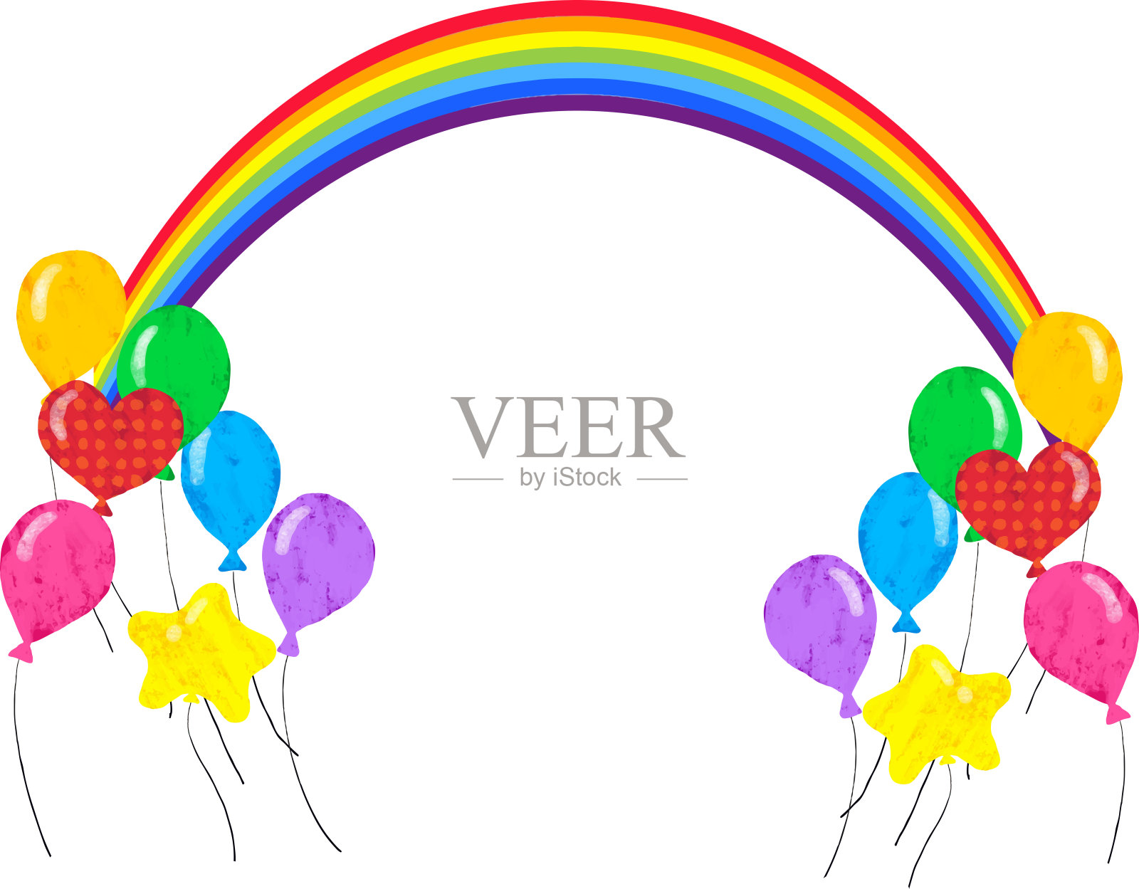 彩色气球和彩虹框插画图片素材