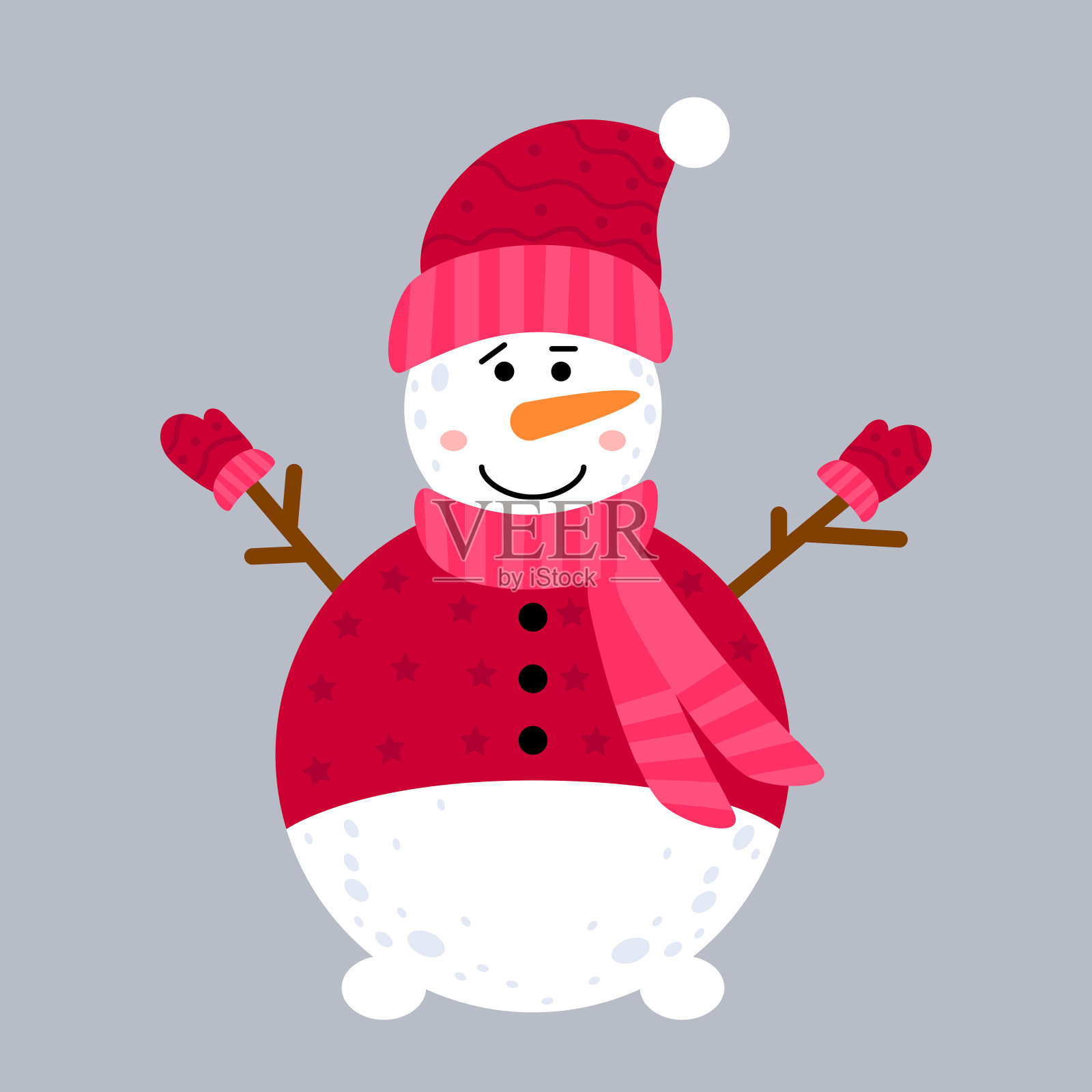 雪人。平面设计。圣诞快乐。新年快乐。快乐的雪人。矢量插图的雪人卡通风格。圣诞节的矢量图设计元素图片