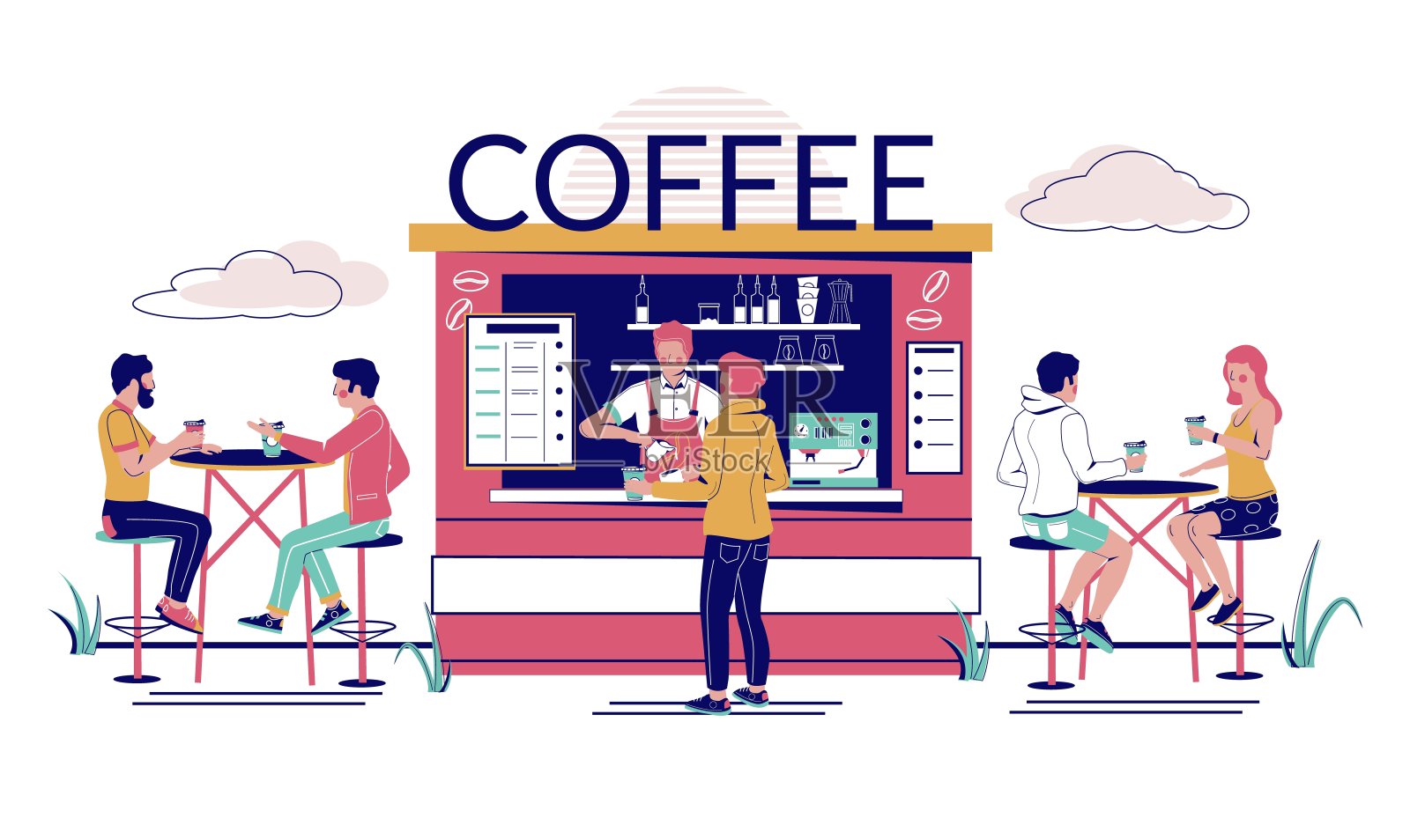 街头咖啡店，矢量概念的网站横幅，网站页面插画图片素材