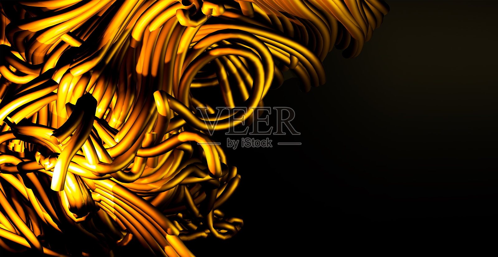 抽象的黄金金属背景与连接线。3d艺术曲线形状在黑色的背景为您的设计。连接结构数字化技术。未来的青铜质地。照片摄影图片
