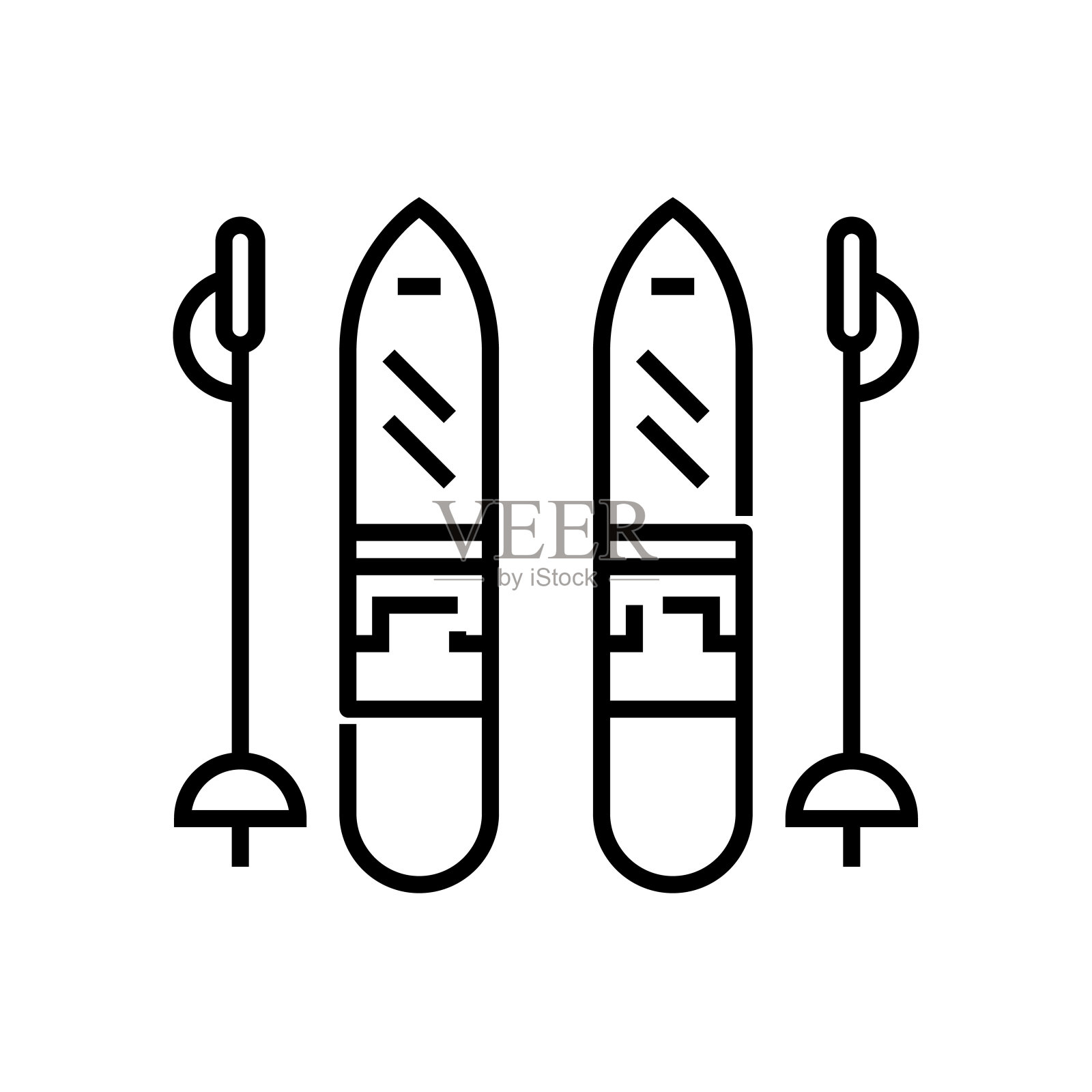 高山滑雪线图标，概念符号，轮廓矢量插图，线性符号图标素材