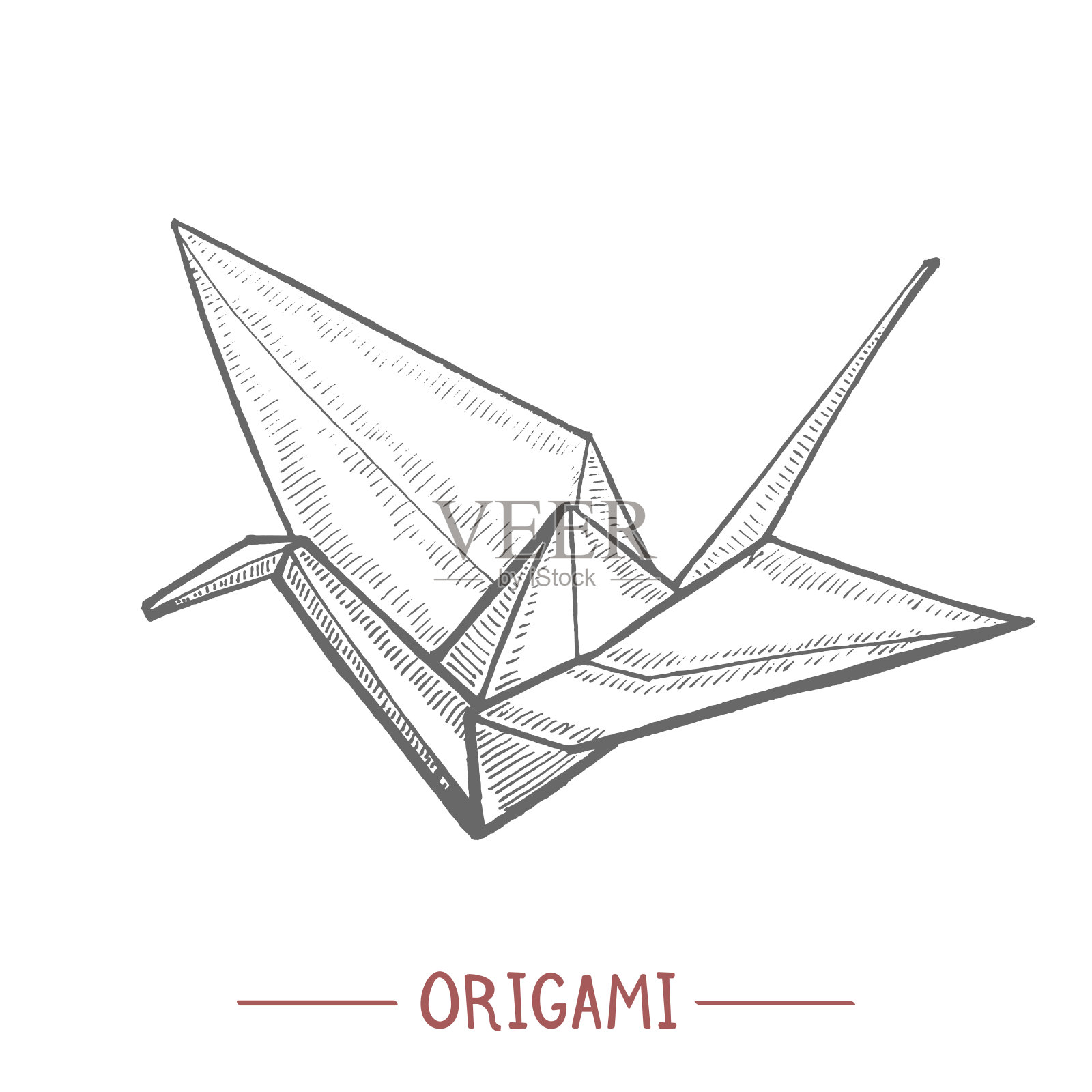 手工绘制风格的折纸鹤插画图片素材