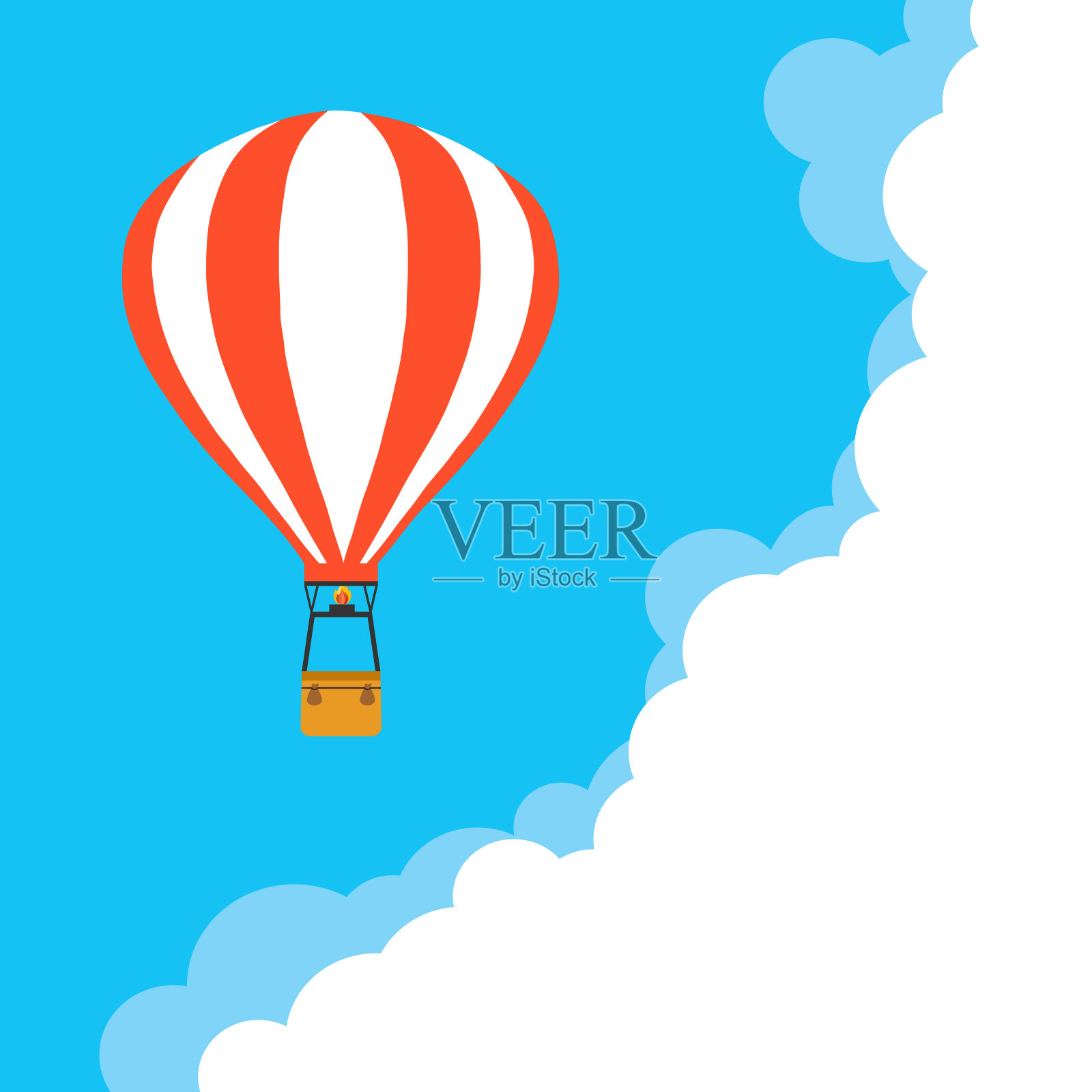 热气球在天空中飘着云彩。平面动画设计。矢量图插画图片素材