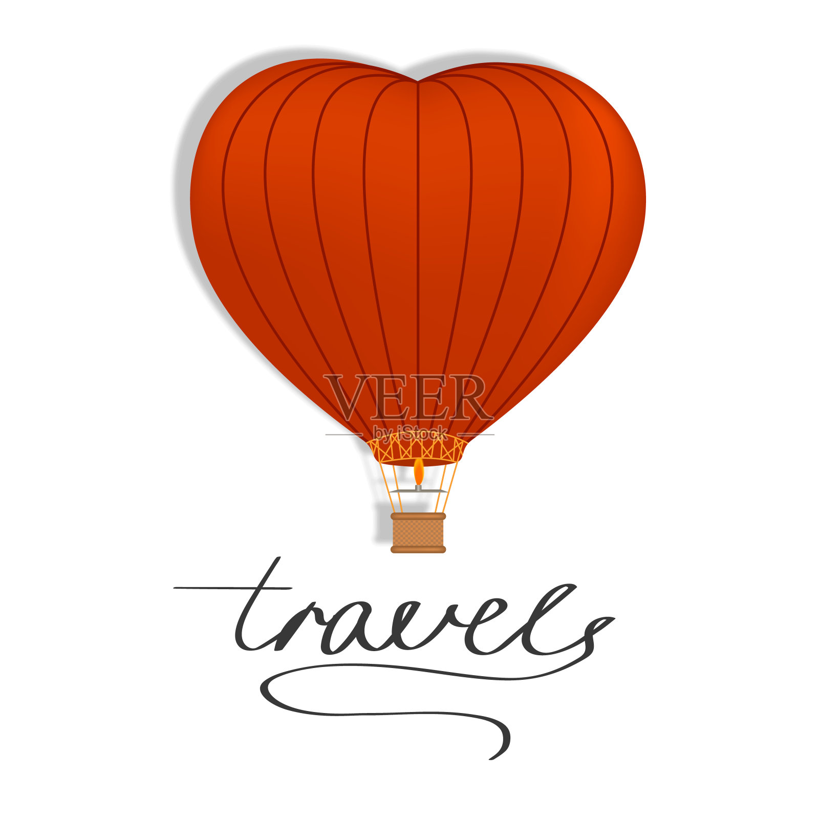 气球在一个心形的铭文旅行。向量插画图片素材