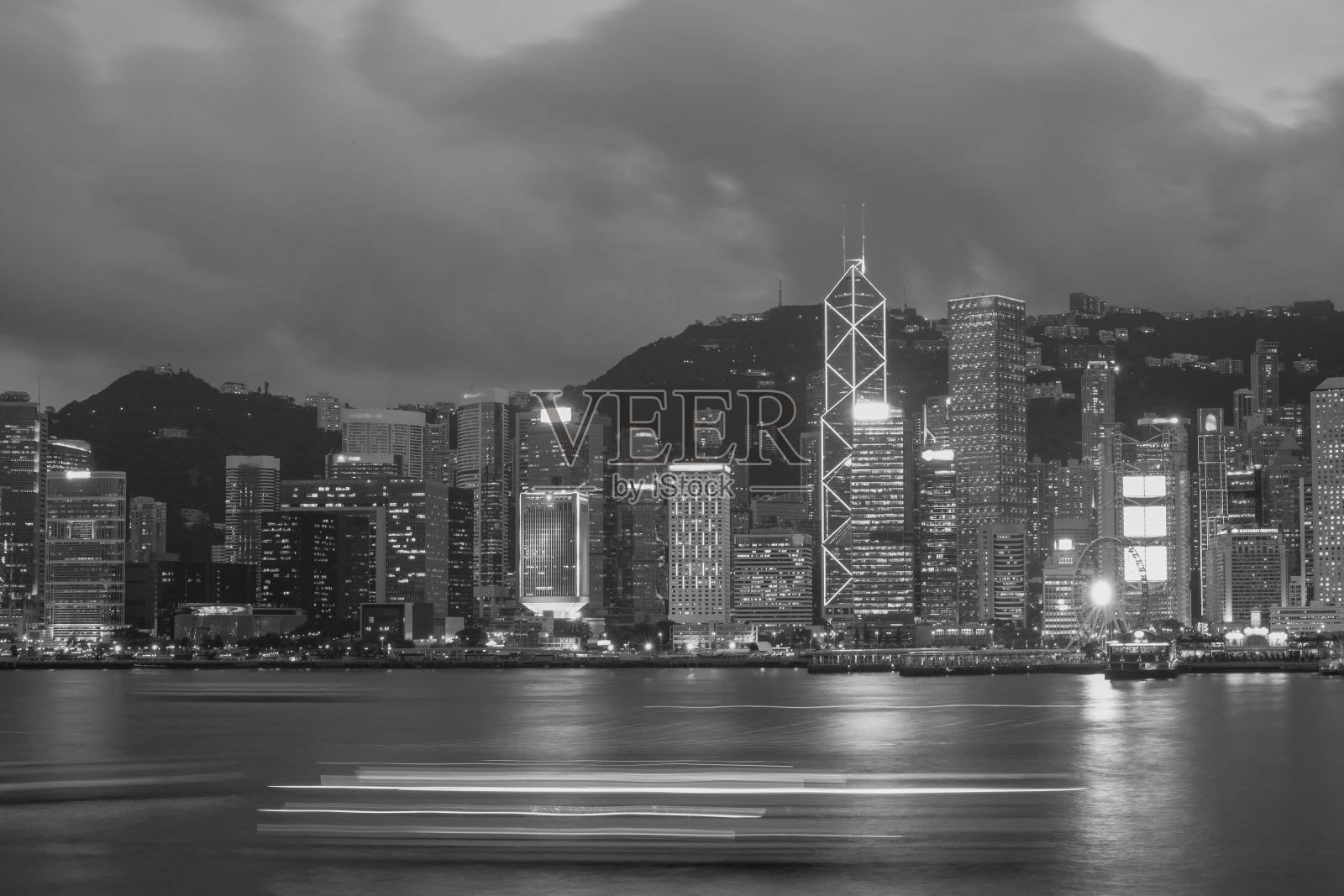 香港港湾景观与B&W颜色照片摄影图片